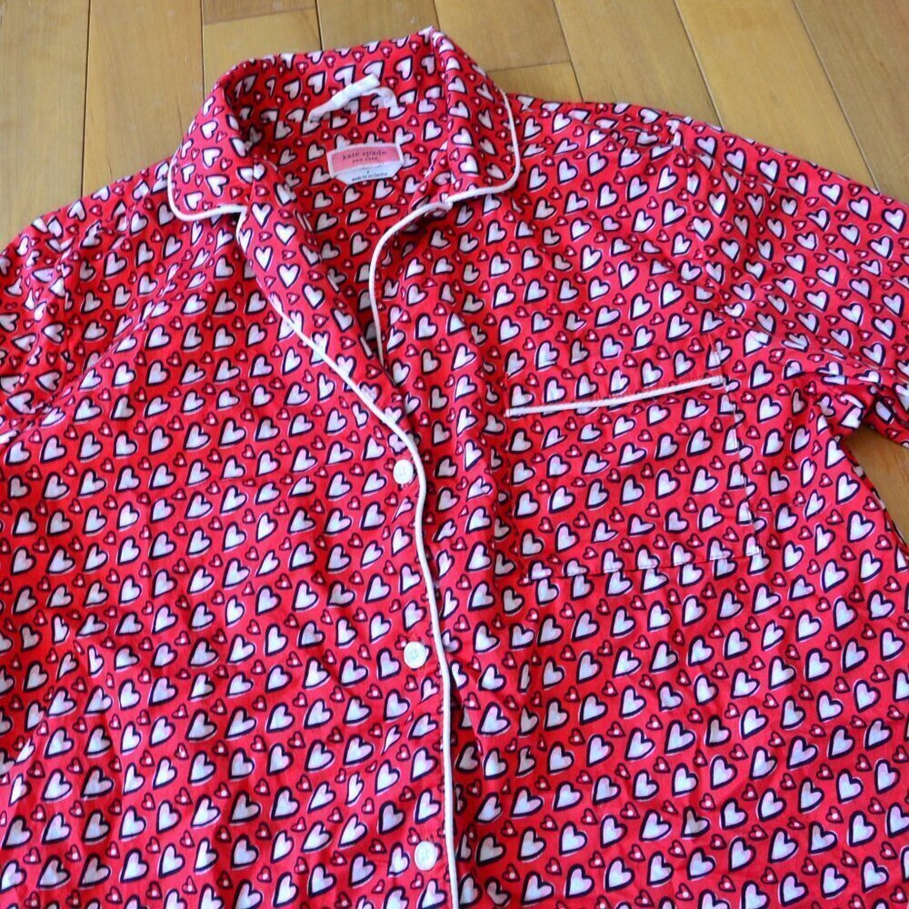 Kate Spade Red Heart PJ Top Size S 100% cotton Valentine's Day - Picture 3 of 8